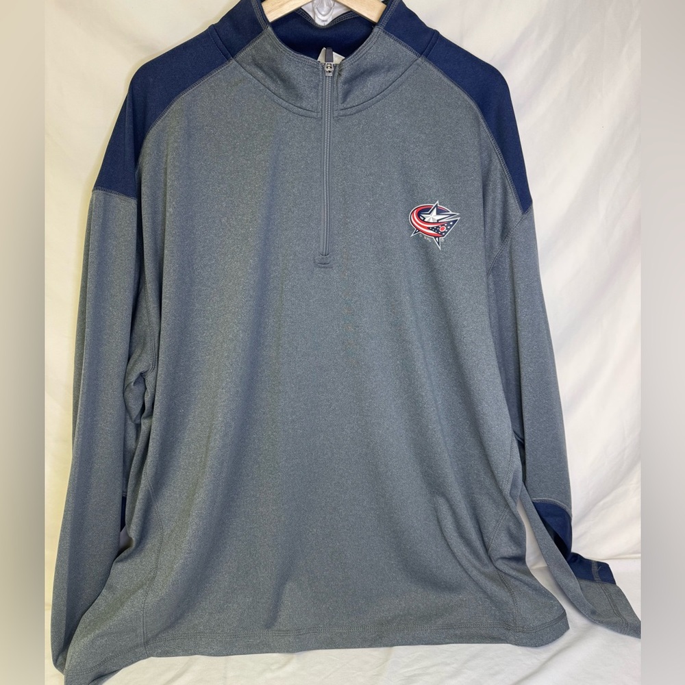 NHL Columbus Blue Jackets Gray and Navy Quarter-Zip Pullover
